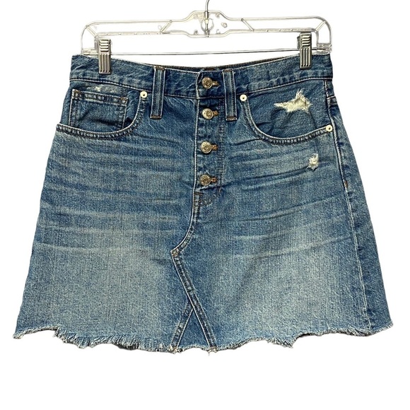 MADEWELL Rigid Denim A Line Denim Jean Button Fly Mini Skirt Size 27 - Picture 2 of 7